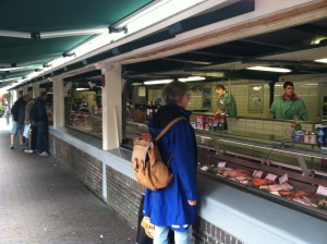 Fish Market in Delft, where they sell both whole fresh fish, and prepared herring sandwiches or fried fish. 