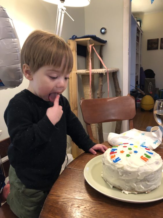 Myron licking icing on his cake
